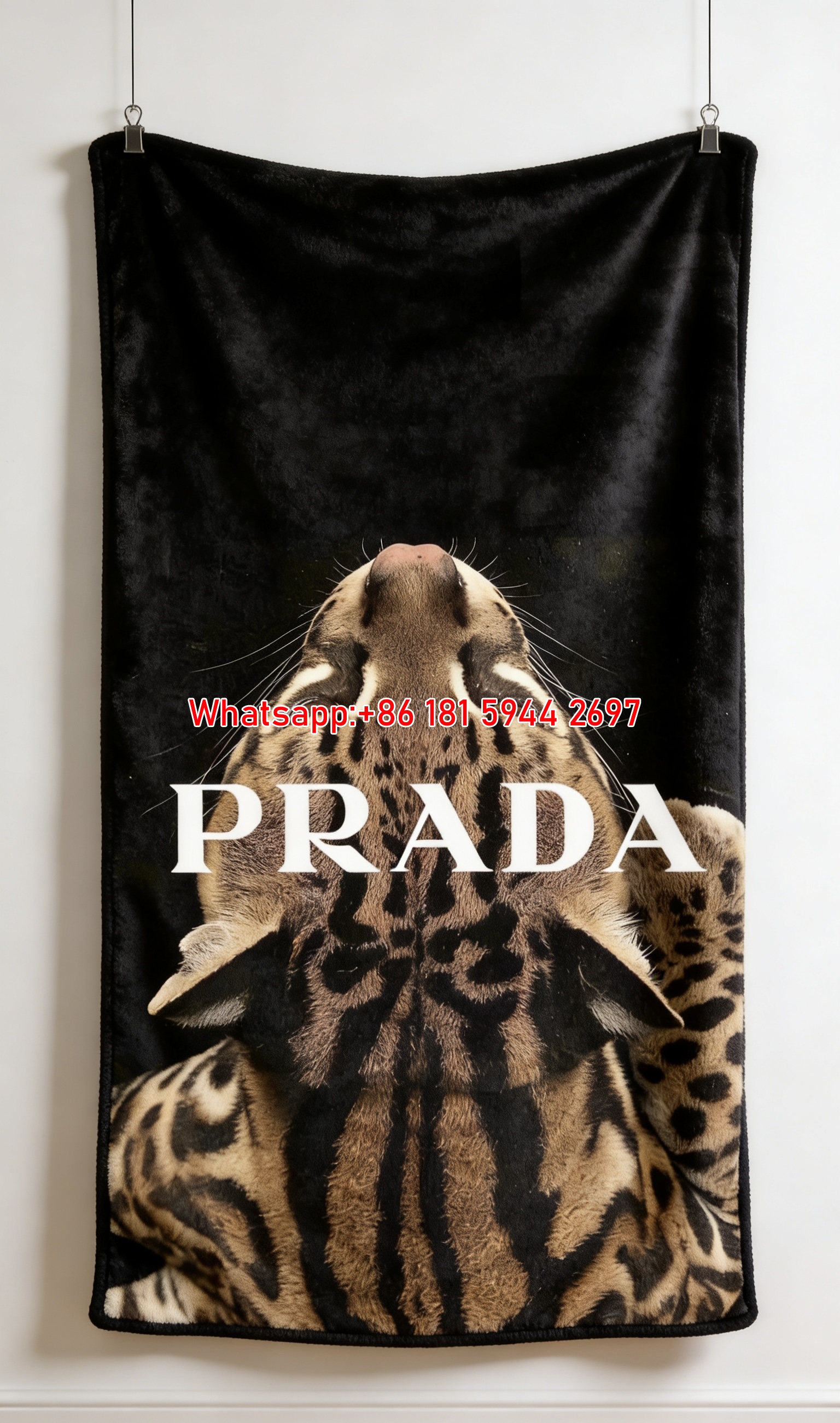 Prada Leopard Print Black Brown Flannel Throw Blanket Luxury Designer Printed Sofa Cover Blanket IMG_2659